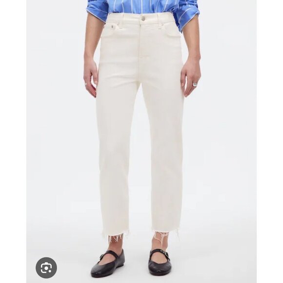 Madewell '90s Straight Crop Jean Tile White Sz 27 High Rise Raw Hem NQ179 - Picture 1 of 13